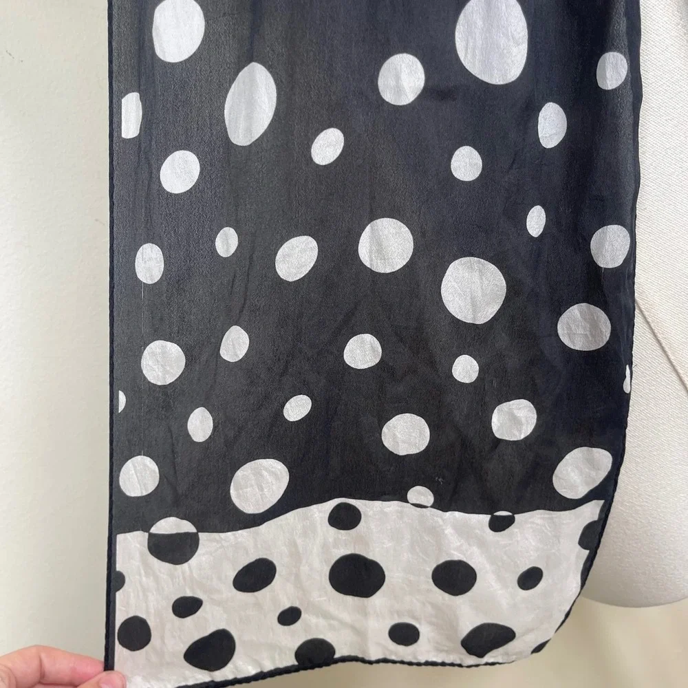 Vintage Silk Polka Dot Scarf Black White Sheer Lightweight Retro Mod Rockabilly